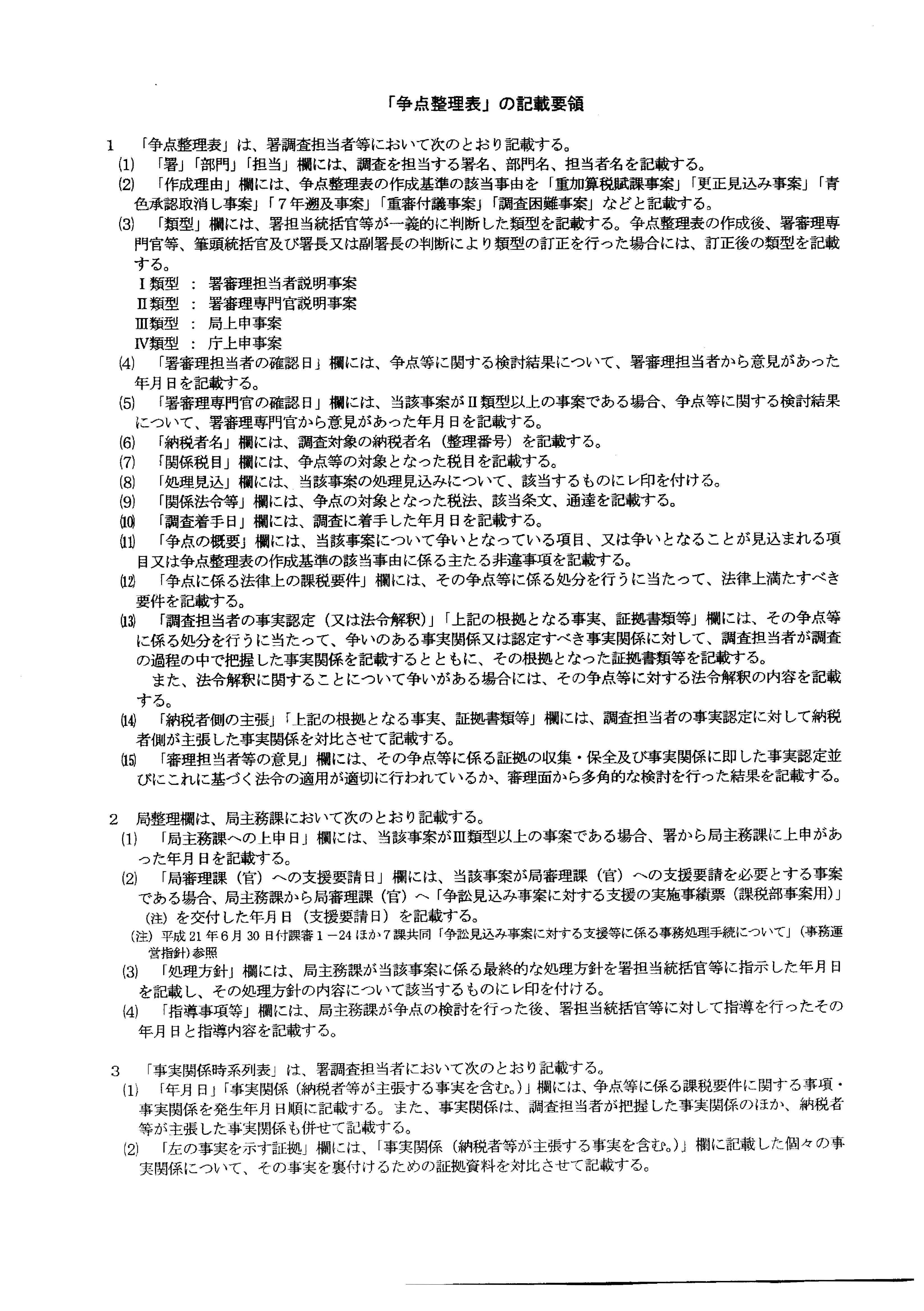 「争点整理表」の記載要領